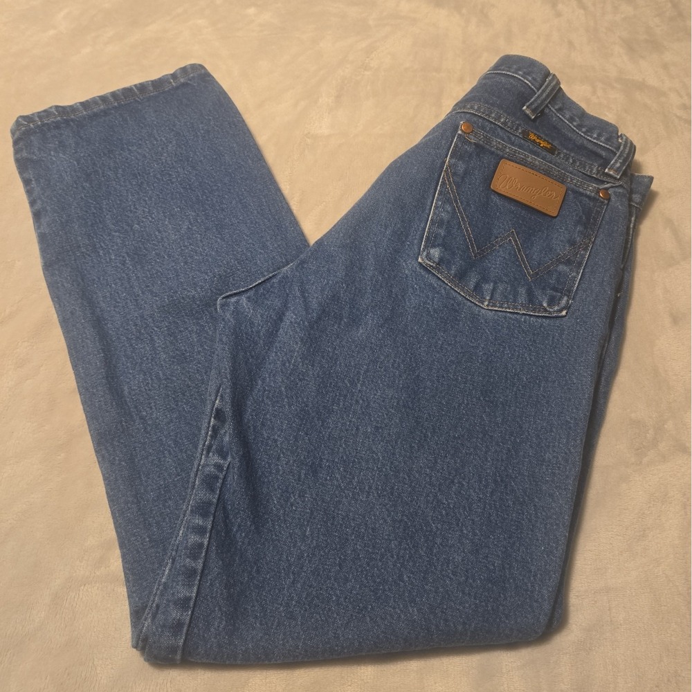 Wrangler 13MWZ 35x32 100% Cotton Cowboy Cut Original Fit Straight Leg Blue Denim